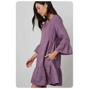 Velvet by Graham & Spencer Purple Aurora Linen Dress Size‎ Small Bell Sleeve